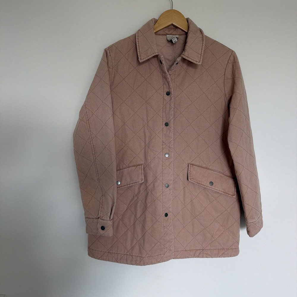 Joie Womens Salmon Pink Quilted Oversized Shacket Snap Button Up Coat Sz Medium